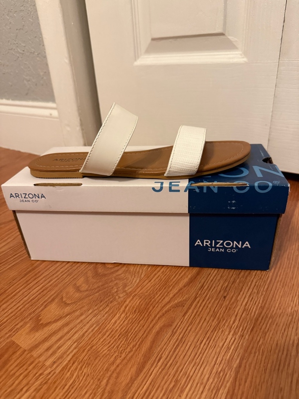 Arizona Jean Company White Double-Strap Slide Sandals